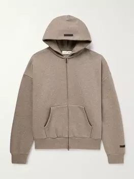 Толстовка с капюшоном из хлопчатобумажной смеси с логотипом и застежкой-молнией FEAR OF GOD ESSENTIALS, серо-коричневый