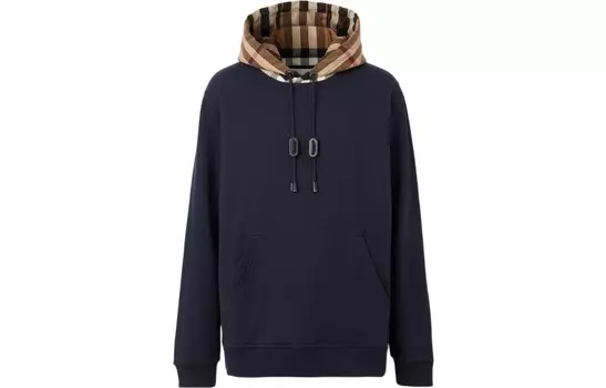 Толстовка с капюшоном из хлопка с капюшоном в клетку Burberry, темно-синий