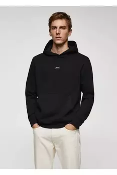 Толстовка с капюшоном из хлопка с надписью Mango, черный
