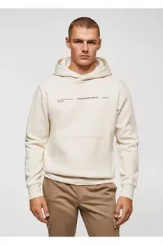 Толстовка с капюшоном из хлопка с надписью Mango, белый
