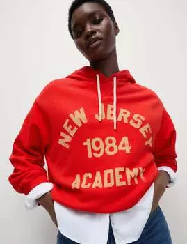 Толстовка с капюшоном из хлопка с надписью Marks & Spencer, красный