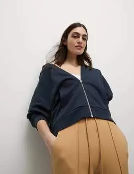 Толстовка с капюшоном из хлопка с застежкой-молнией Marks & Spencer, цвет Midnight navy