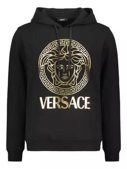 Толстовка с капюшоном из хлопка Versace, черный