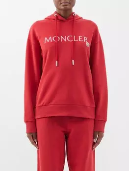 Толстовка с капюшоном из хлопкового джерси с вышитым логотипом Moncler, красный
