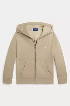 Толстовка с капюшоном из хлопкового флиса на молнии с логотипом Polo Ralph Lauren, бежевый