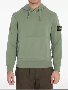 Толстовка с капюшоном из хлопкового флиса Stone Island, зеленый