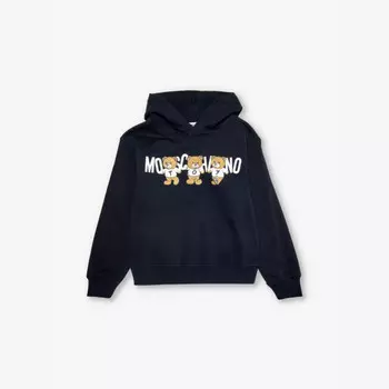 Толстовка с капюшоном из хлопкового трикотажа с логотипом игрушечного медведя для детей 4-14 лет Moschino, черный