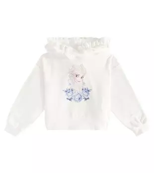 Толстовка с капюшоном из хлопковой смеси с оборками Monnalisa, цвет panna