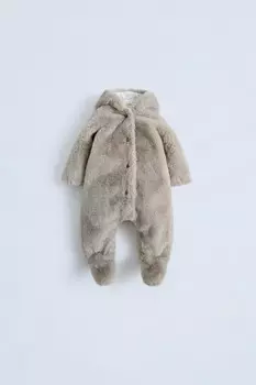 Толстовка с капюшоном из искусственного меха ZARA, цвет stone