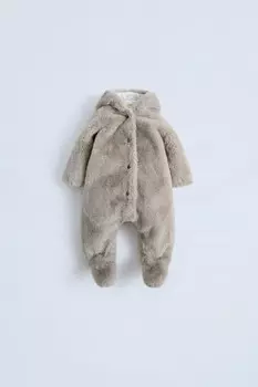 Толстовка с капюшоном из искусственного меха ZARA, цвет stone
