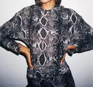 Толстовка с капюшоном из кожи питона цвета древесного угля LNA, цвет charcoal python