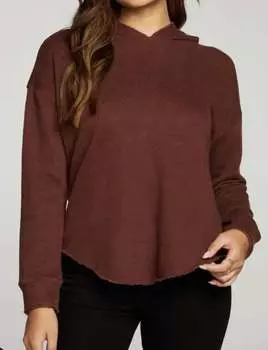 Толстовка с капюшоном из льняного французского трикотажа с длинными рукавами цвета трюфель Chaser, цвет truffle