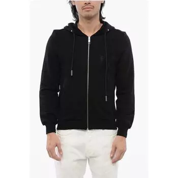 Толстовка с капюшоном из начесаного хлопка на молнии со стразами Tribal John Richmond, Black