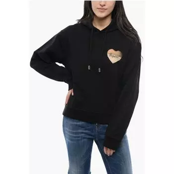 Толстовка с капюшоном из начесаного хлопка с прозрачной вставкой Dsquared2, Black