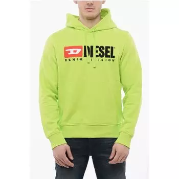 Толстовка с капюшоном из начесаного хлопка с вышитым логотипом Diesel, Yellow