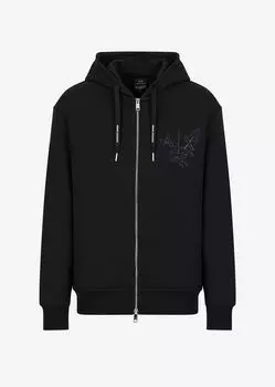 Толстовка с капюшоном из органического хлопка на молнии с логотипом орла Armani Exchange, черный