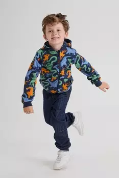 Толстовка с капюшоном из органического хлопка с принтом динозавра Polarn O Pyret, синий