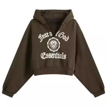 Толстовка с капюшоном из плотного флиса с V-образным вырезом Fear Of God Essentials, коричневый