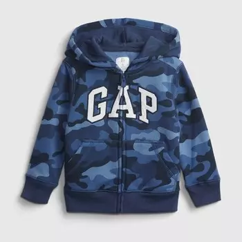 Толстовка с капюшоном из плюша с камуфляжным принтом и застежкой-молнией Gap, синий