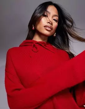 Толстовка с капюшоном из пушистой вязки ASOS DESIGN красного цвета (часть комплекта)