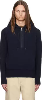 Толстовка с капюшоном из шерсти и кашемира темно-синего цвета Moncler