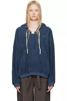 Толстовка с капюшоном из темно-синего махрового джерси на шнуровке OPEN YY