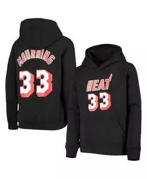 Толстовка с капюшоном из твердой древесины Big Boys Alonzo Mourning Black Miami Heat Mitchell & Ness