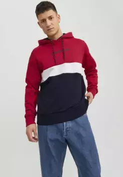 Толстовка с капюшоном Jack & Jones "JJEREID BLOCKING SWEAT HOOD NOOS", красный