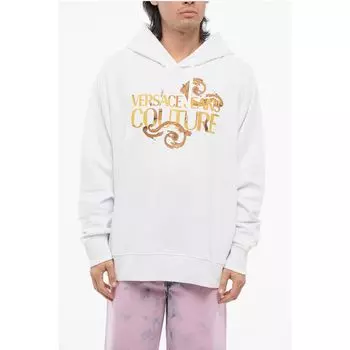 Толстовка с капюшоном JEANS COUTURE из матового хлопка с напечатанным логотипом Versace, White
