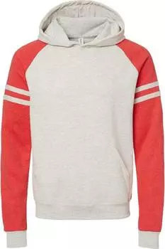 Толстовка с капюшоном JERZEES Nublend Varsity Colorblocked Raglan, цвет oatmeal heather/ fiery red heather