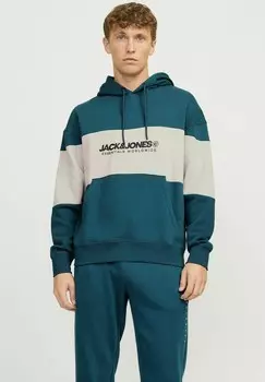 Толстовка с капюшоном JJELEGACY BLOCKING Jack & Jones, бирюзовый