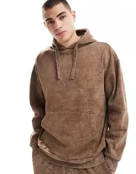 Толстовка с капюшоном кислотной стирки коричневого цвета Another Influence