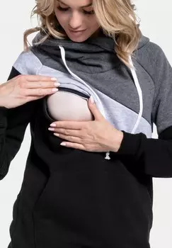 Толстовка с капюшоном MATERNITY NURSING COLOUR BLOCK Happy Mama, темно-серый