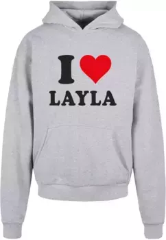 Толстовка с капюшоном Merchcode " Merchcode Men's I Love Layla Ultra Heavy Hoody", серый