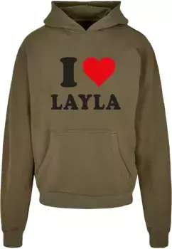 Толстовка с капюшоном Merchcode " Merchcode Men's I Love Layla Ultra Heavy Hoody", оливковый