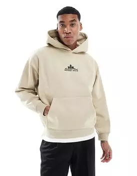 Толстовка с капюшоном Montreux с принтом на спине бежевого цвета Pull&Bear