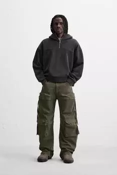 Толстовка с капюшоном на четверть молнии ZARA, цвет Dark anthracite