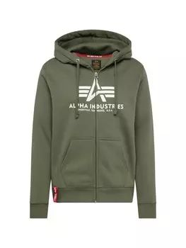 Толстовка с капюшоном на молнии ALPHA INDUSTRIES, темно-зеленый