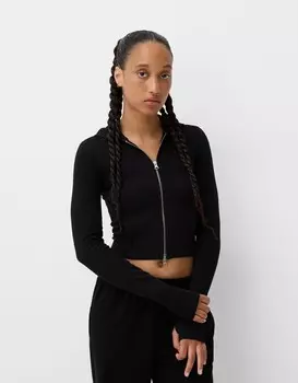 Толстовка с капюшоном на молнии Bershka, черный