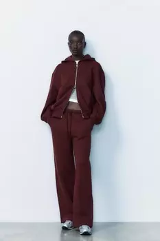Толстовка с капюшоном на молнии большого размера ZARA, бордовый
