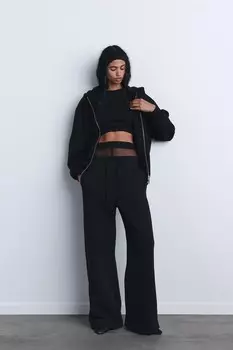 Толстовка с капюшоном на молнии большого размера ZARA, черный
