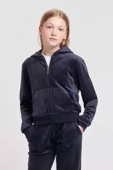 Толстовка с капюшоном на молнии для девочек из велюра в тон Juicy Couture, синий