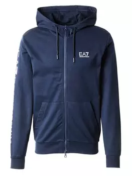 Толстовка с капюшоном на молнии EA7 Emporio Armani, темно-синий