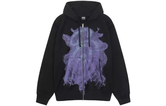 Толстовка с капюшоном на молнии и завязками-шнурком Stssy с графическим принтом Stussy, черный