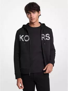 Толстовка с капюшоном на молнии из хлопковой смеси с принтом зебры и логотипом Michael Kors, черный