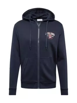 Толстовка с капюшоном на молнии JACK & JONES Zip-Up Hoodie, темно-синий