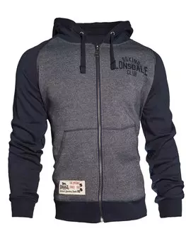 Толстовка с капюшоном на молнии LONSDALE Slough, цвет marine blue/mottled blue