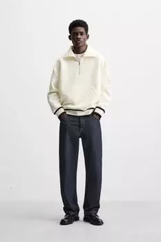 Толстовка с капюшоном на молнии на четверть дюйма ZARA, устрично-белый
