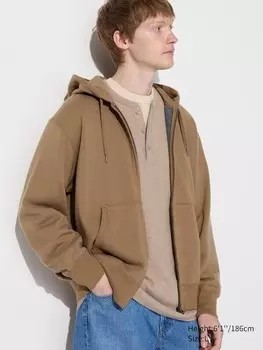 Толстовка с капюшоном на молнии от пота Uniqlo, коричневый