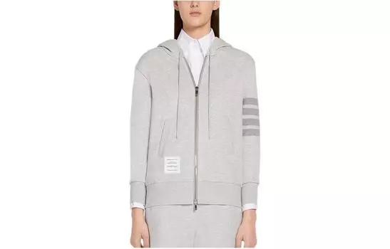 Толстовка с капюшоном на молнии с четырьмя полосками THOM BROWNE, серый